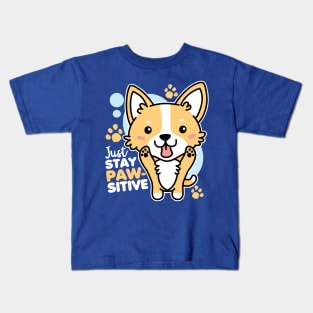 Just Stay Pawsitive Cute Kawaii Corgi Kids T-Shirt